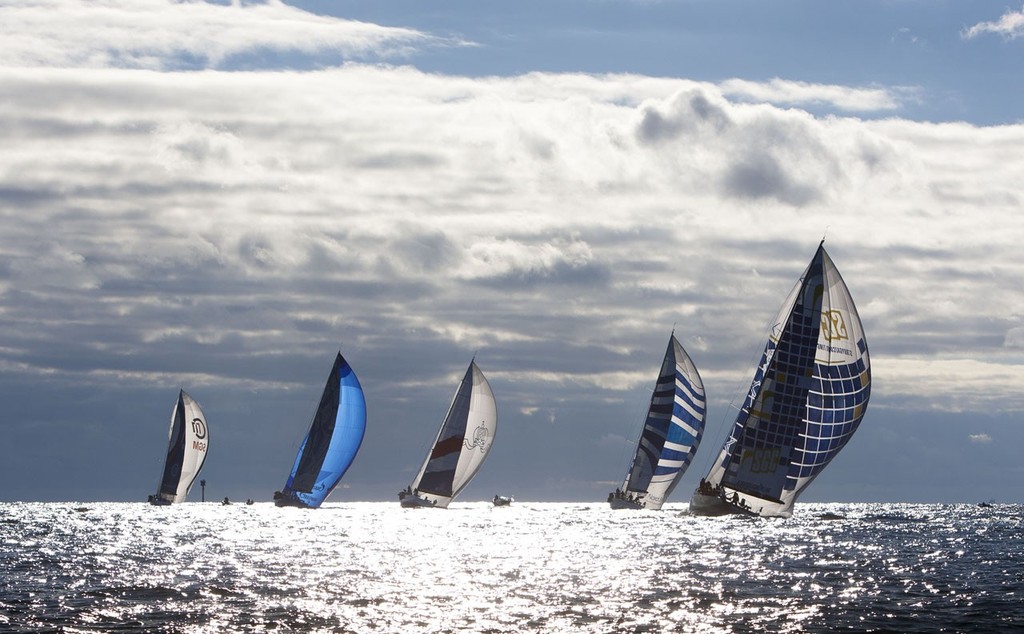 The fleet of competing boats leaving Helsinki dock, before the start of the second leg of the Nord Stream Race 2012, from Helsinki to Gotland. © onEdition http://www.onEdition.com